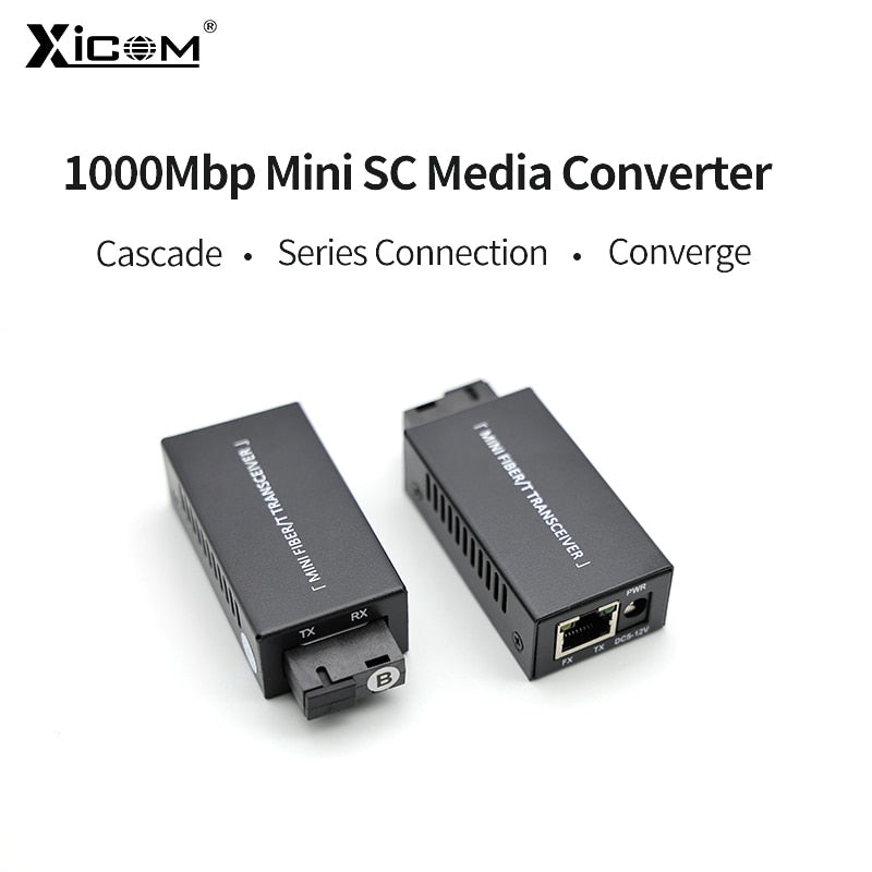 1 Pair Gigabit 100/1000M A/B SC Ethernet Fiber Switch Media Converter Rj45 Optic Transceiver 20KM fibra Switch with Power Supply
