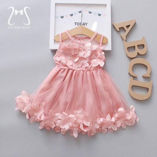 Flower Fairy Baby Girl Party Dresses Summer Sweet Kid&#39;s Clothing Birthday Princess Mesh Wedding Dress Children Clothes