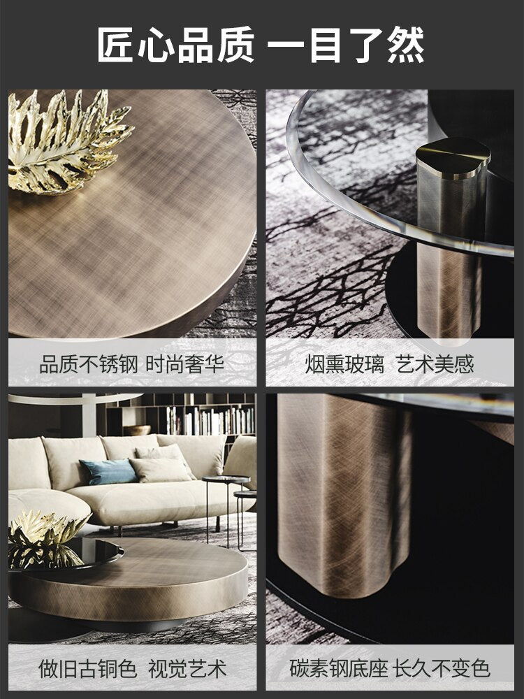 Light luxury Italian stainless steel tea table circular simple modern living room creative size combination high and low  table