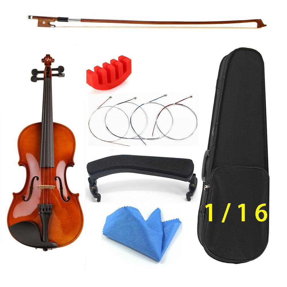 Gift for Christmas 1/8 1/16 1/10 Size with Case Bow Strings Shoulder Rest Bass Wood Violin for Beginner Students Kids Violin