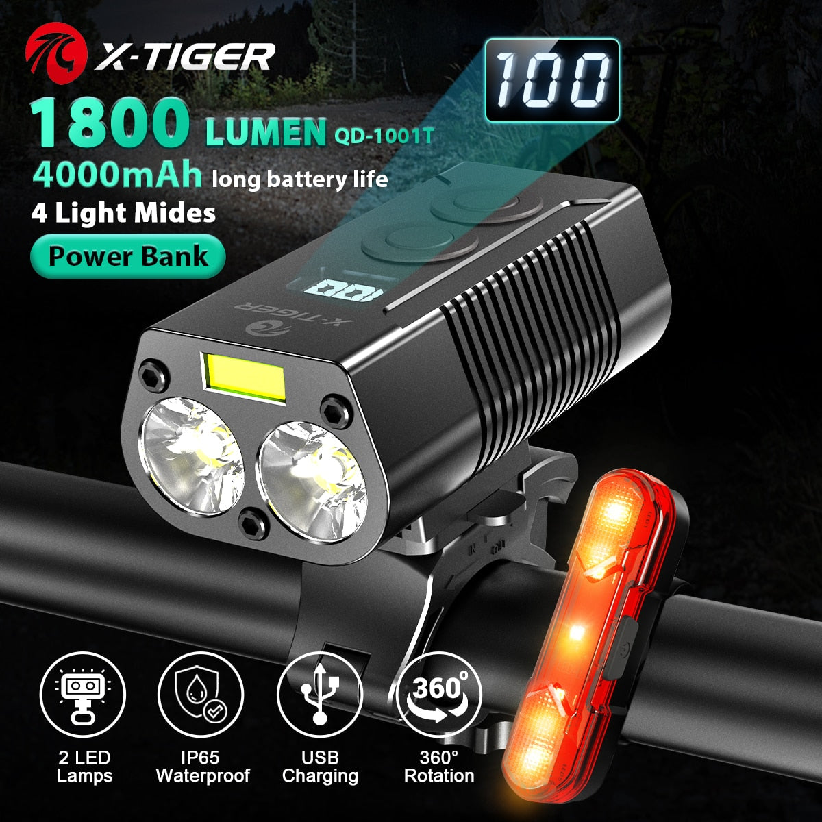 X-TIGER Bicycle Light Rainproof USB Charging LED Cycling Lights Front Lamp Headlight Aluminum Ultralight Flashlight Bike Light