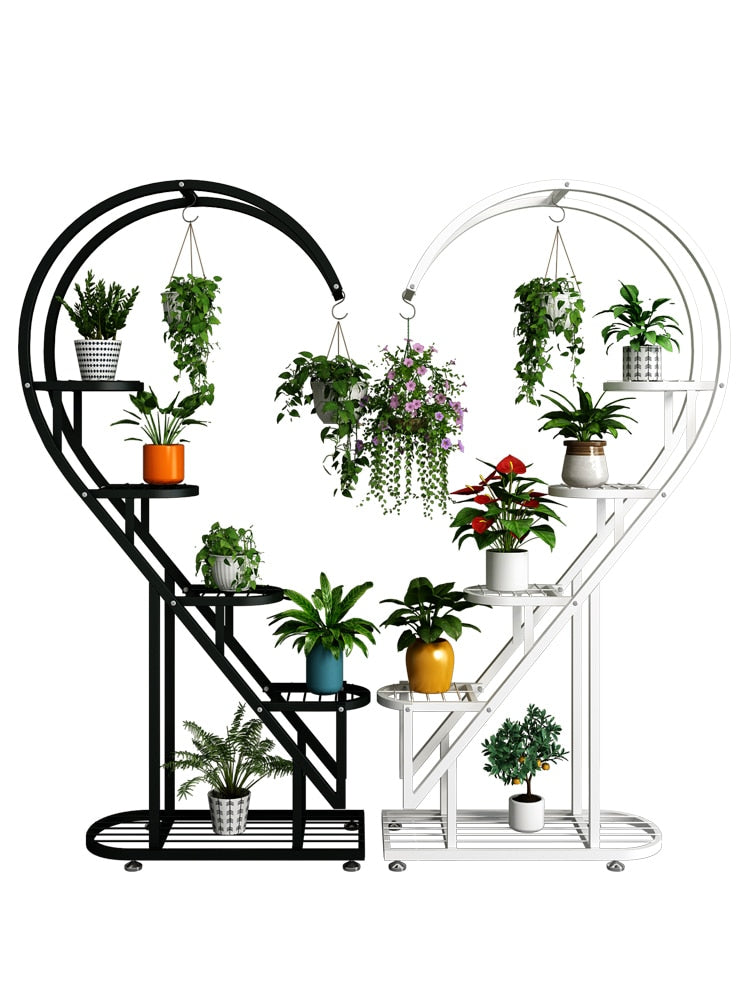 Flower Rack Balcony Flower Pot Rack Outdoor Living Room Floor Multilayer Decorative Indoor Wrought Iron Heart-shaped Flower Rack