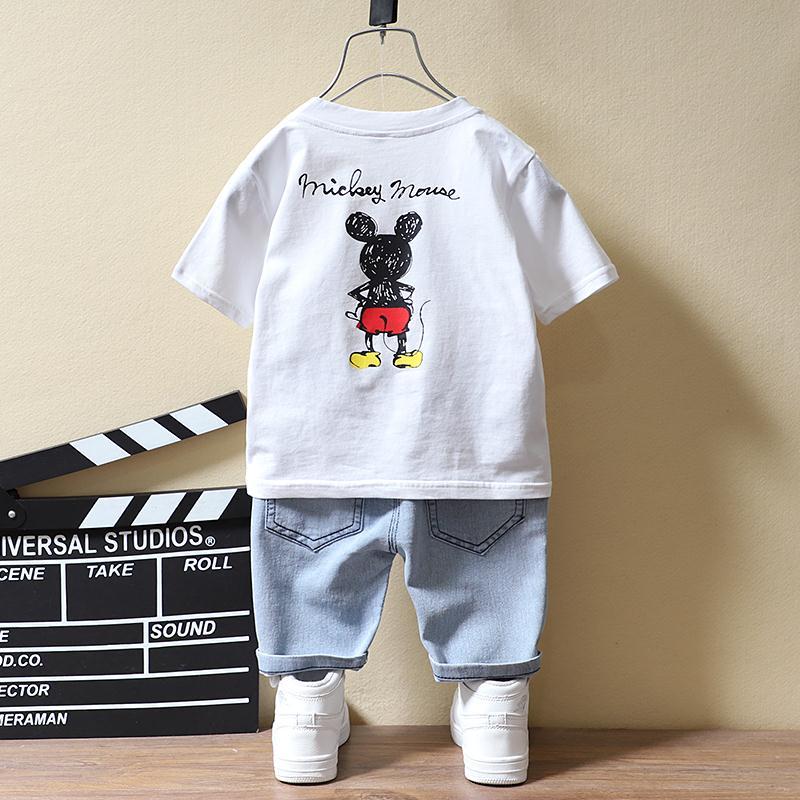 Baby Boys Clothing Fashion Mickey Mouse T-shirt+Jeans Sets Summer Kids Cotton Short Sleeve Denim Shorts Suits Children Clothes