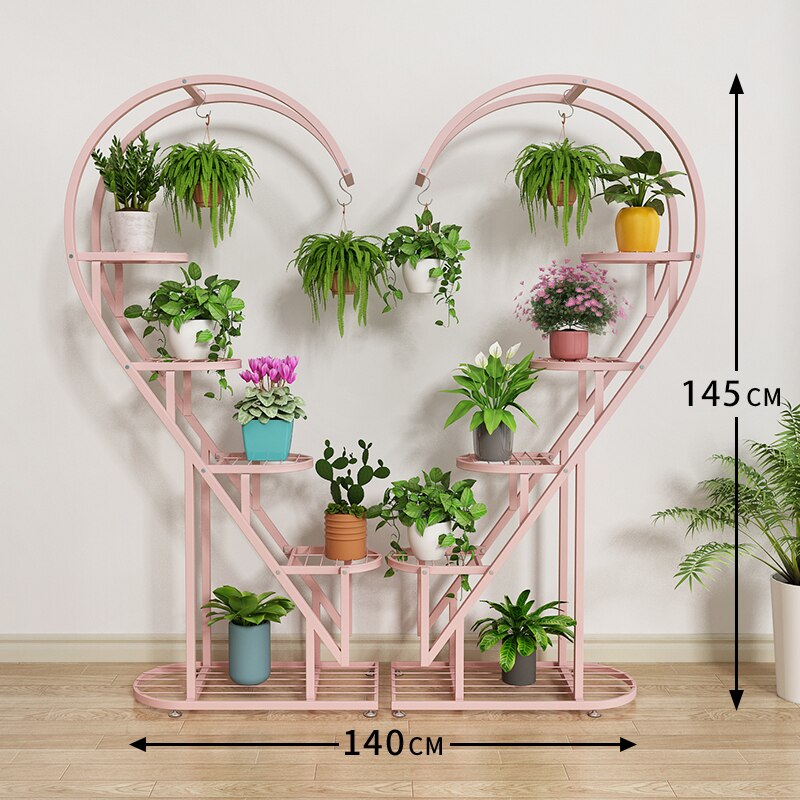 Flower Rack Balcony Flower Pot Rack Outdoor Living Room Floor Multilayer Decorative Indoor Wrought Iron Heart-shaped Flower Rack