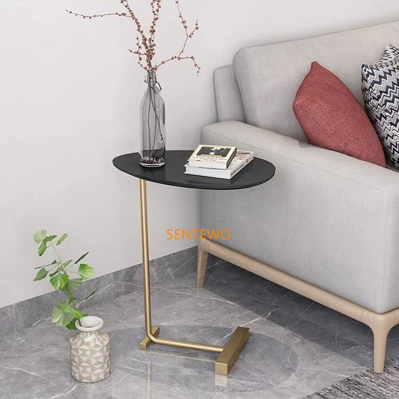Popular Nordic Classic Coffee Table Sofa Side Living Room Bedside Lounge Tables Imitation Marble Desktop Gold Frame Furniture
