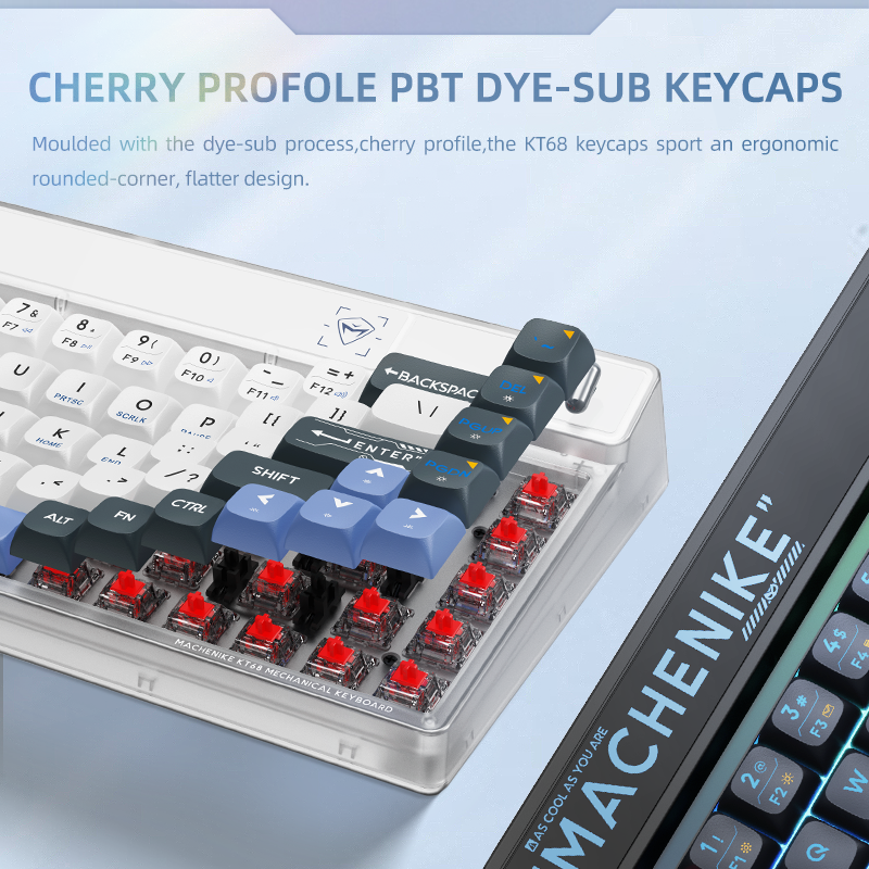 Machenike KT68 Three Mode Mechanical Keyboard 68 Keys RGB Hot-Swappable 2.4G Wireless Keyboard Bluetooth Wired Win/Mac/iPad