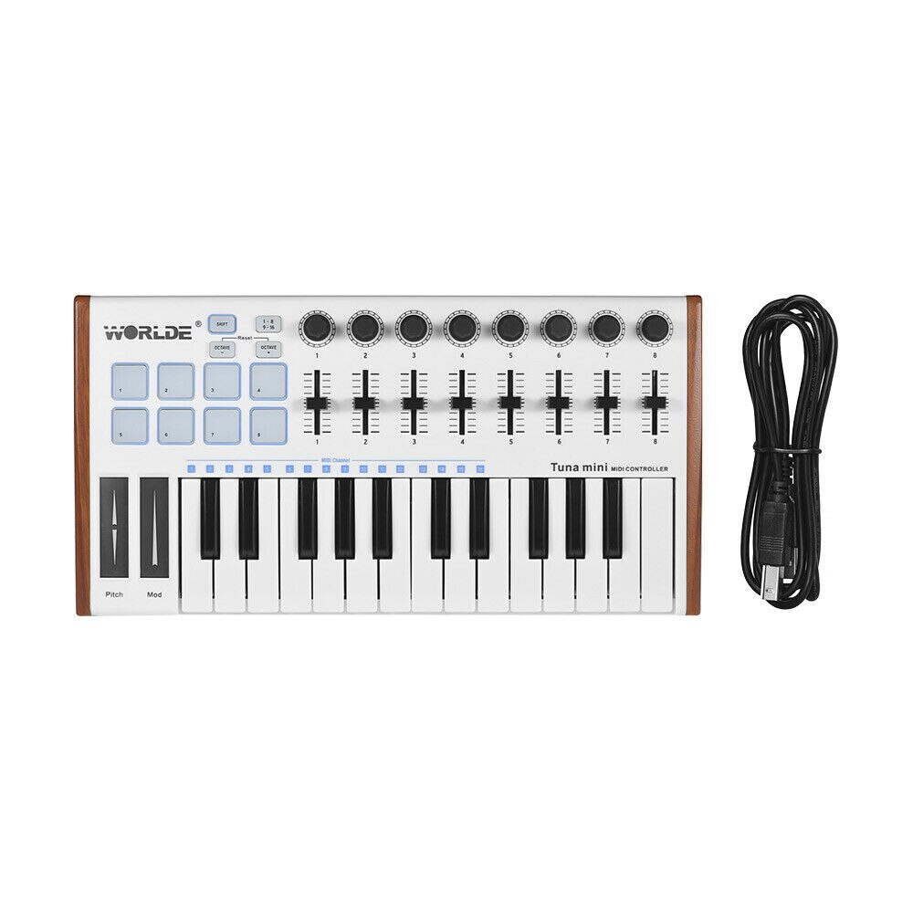 WORLDE Panda MINI II 25-Key USB MIDI Keyboard Controller USB MIDI Controller with 8 RGB Backlit Trigger Pads with RGB backlit