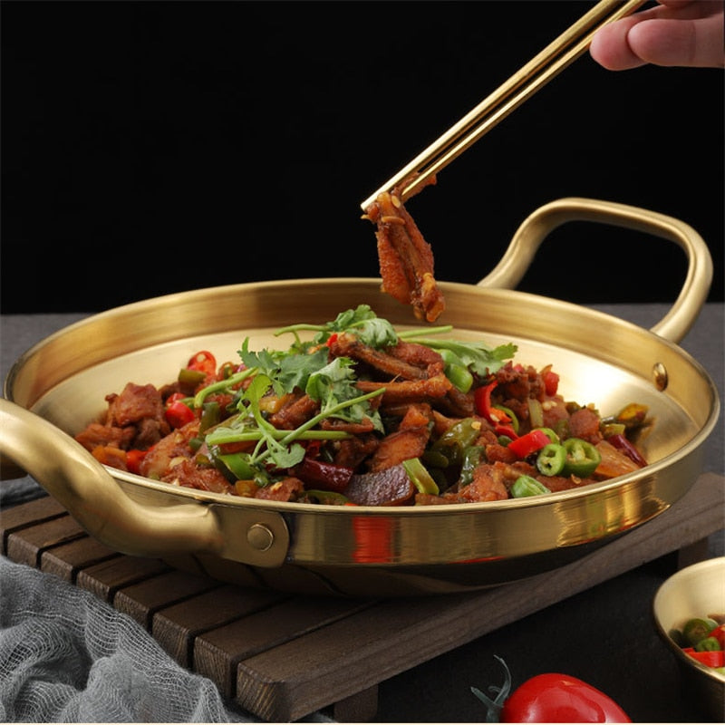 Stainless Steel Seafood Rice Pot Home Cooking Paella Pan Picnic Snack Plates Cookware Saucepan Dry Pots with Handle for Kitchen