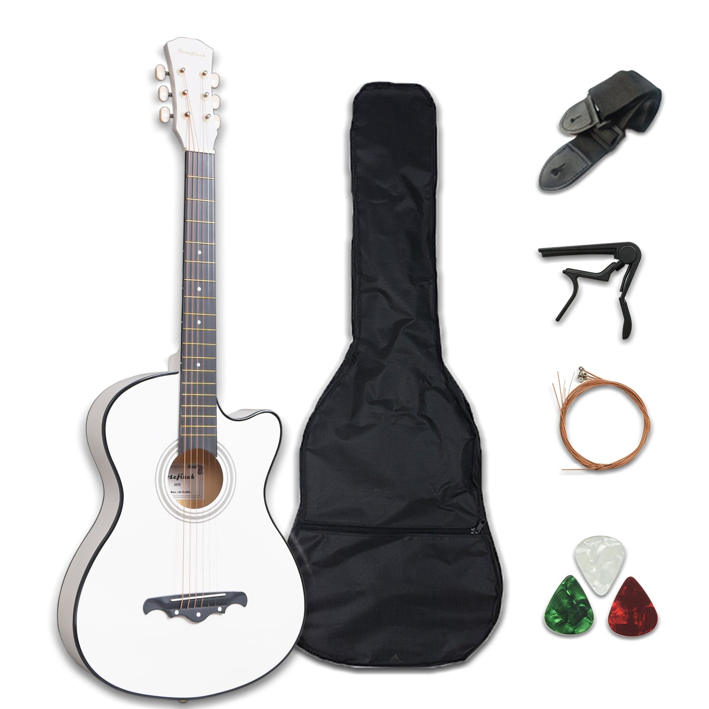 41/38 Inch Acoustic Guitar for Travel Beginners Adults Kit with Capo Picks Bag 6 Steel Strings Guitarra for Teens  AGT16