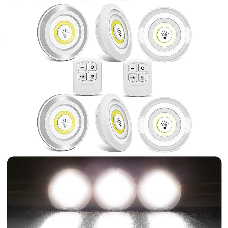 Dimmable 3W COB Under Cabinet Lamp LED Night Light Remote Control Wardrobe Light Switch Push Button for Stairs Kitchen Bathroom