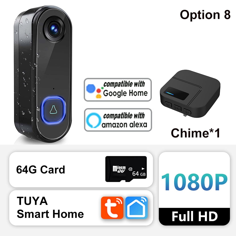 TUYA Video Doorbell WIFI 1080P HD Outdoor Phone Door Bell Camera Security Video Intercom IR Night Vision AC USB Power Smart Home