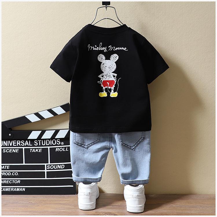 Baby Boys Clothing Fashion Mickey Mouse T-shirt+Jeans Sets Summer Kids Cotton Short Sleeve Denim Shorts Suits Children Clothes