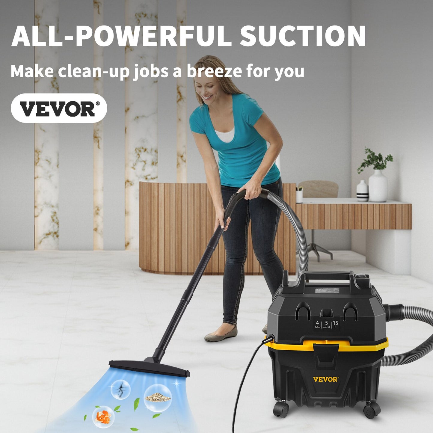 VEVOR Portable Wet and Dry Vacuum Cleaner 15L For Car &amp; Home Appliance 1200W Power Strong Suction Vacuum Cleaner &amp; Air Blower