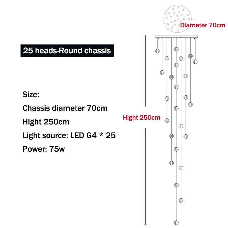 Modern LED Crystal Chandelier G4 Ball Light for Staircase Living Room Decoration Kitchen Bedroom Suspension Pendant Hanging Lamp