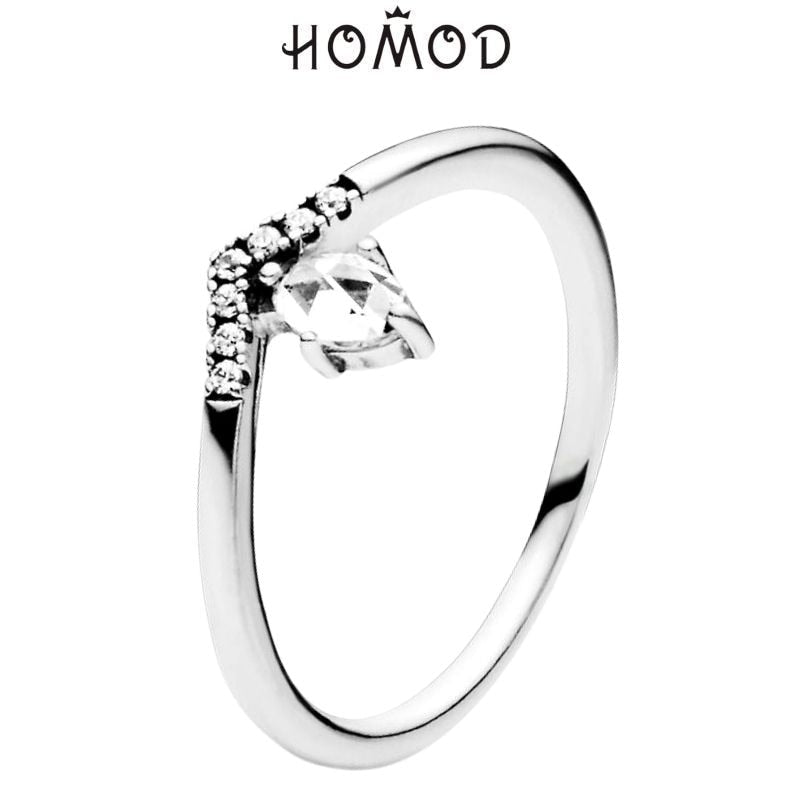 Homod Clear Sparkling Crown Ring for Women Princess Wishbone Engagement Jewelry Gifts