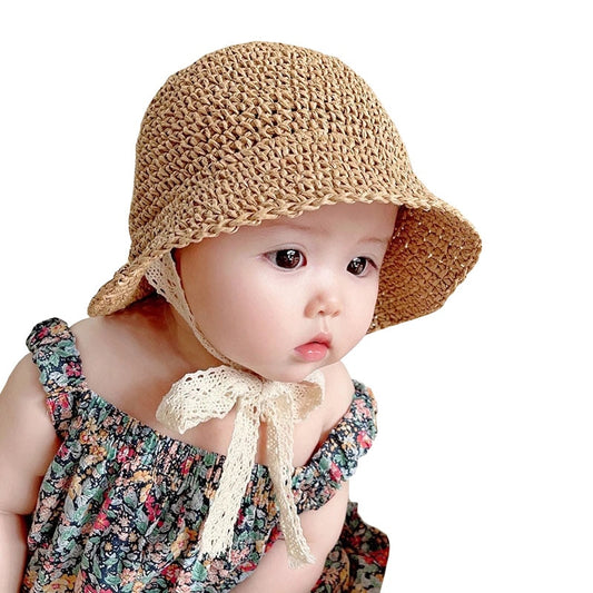 Baby Hat Summer Straw Baby Girl Cap Fashion Lace Bow Beach Children Panama Hat Princess Baby Hats and Caps Kids Hats