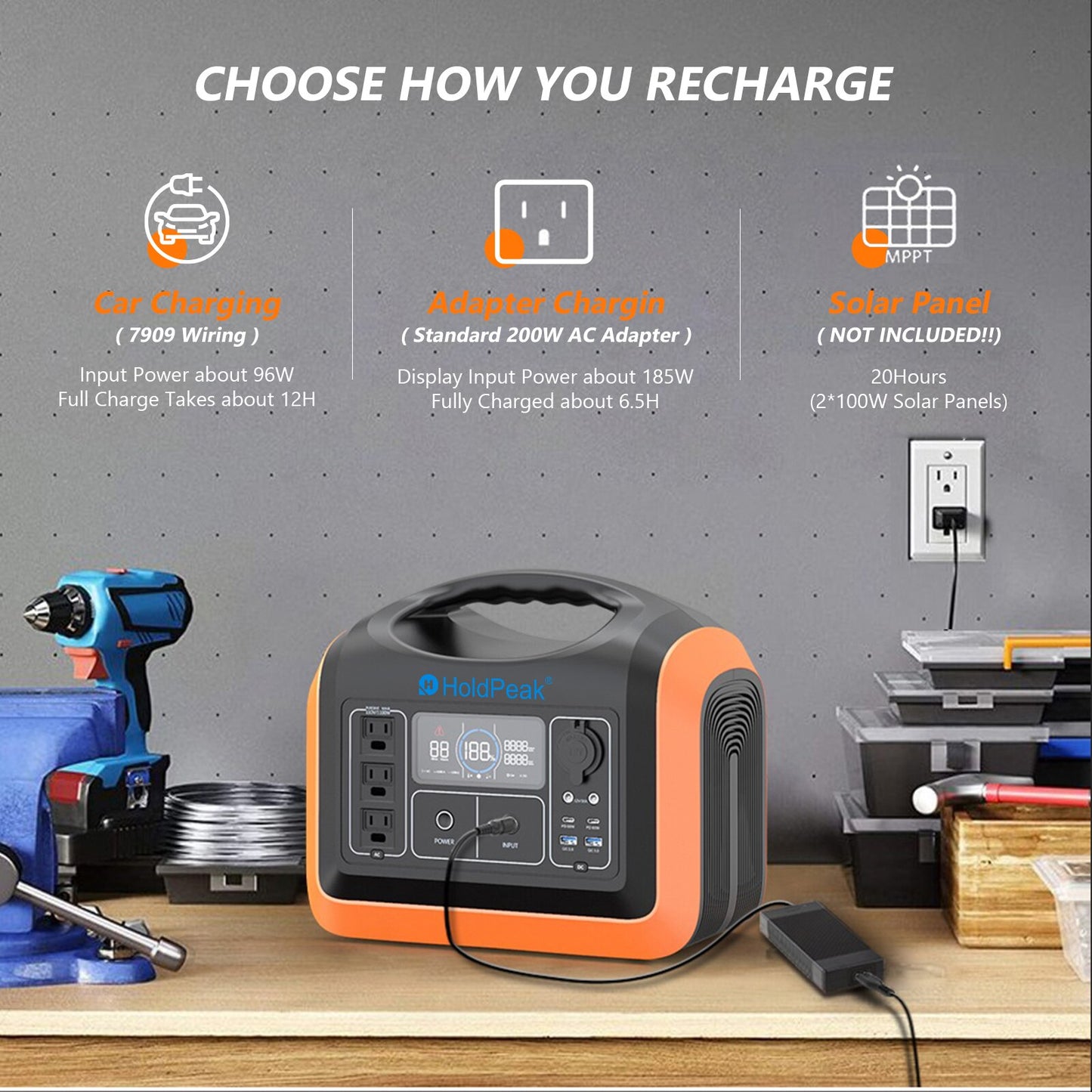 1200W Solar Generator Portable Battery Backup 110V AC Outlet ,LED Quick Charge Powerbank for Home Camping Outdoors Travel