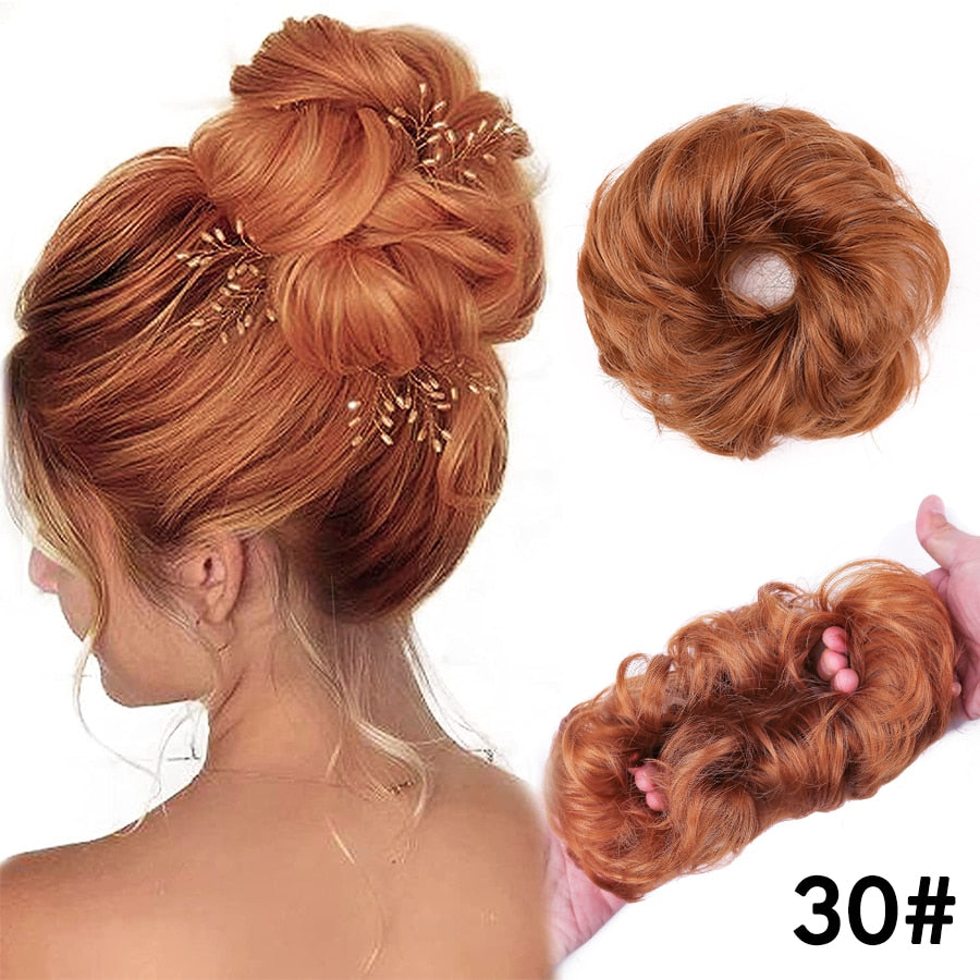 Messy Synthetic Hair Bun Scrunchy Donut Wavy Updo Elastic Scrunchie Hair Pieces Bridal Hairpiece Easy Bun Updos For Women Kids