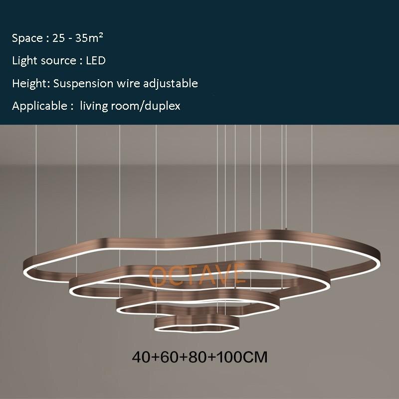 Modern LED Chandelier Home Lighting Living Room Lobby Villa Duplex Stairs Simple Industrial Style Ring Hanging Lamp Coffee Color
