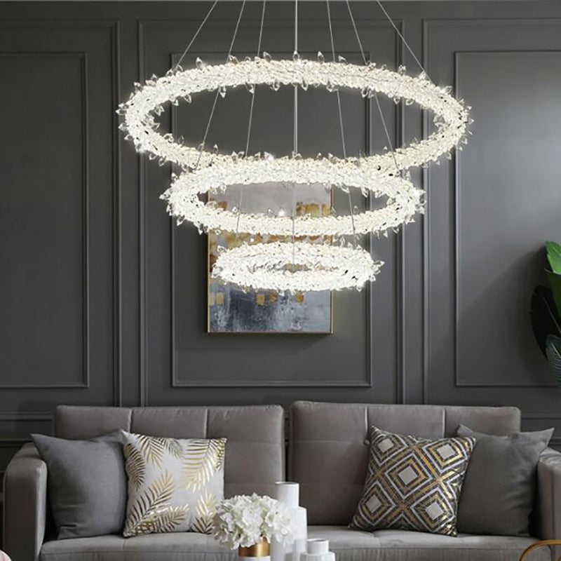 Luxury crystal gold ring led chandelier living room dining room bedroom design ring chandelier home decoration crystal lamp