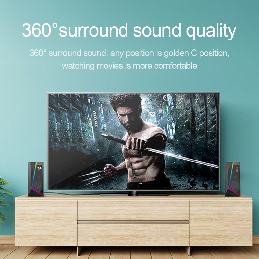 REDRAGON GS520 Anvil aux 3.5mm stereo surround music RGB speakers sound bar for computer 2.0 PC home notebook TV loudspeakers