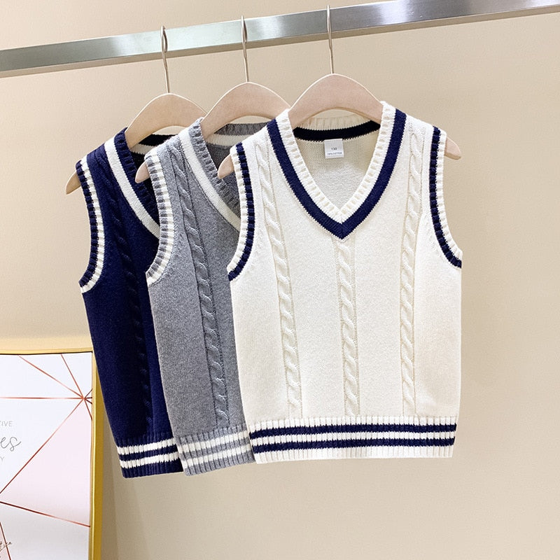 Children's School Uniform Vest Kids Knitted Pullover Outerwear Coat For Teen Boys Girls 4 6 8 10 12 14 Years Waistcoat