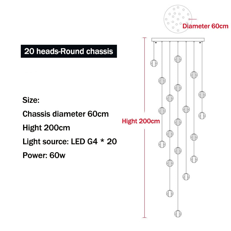 Modern LED Crystal Chandelier G4 Ball Light for Staircase Living Room Decoration Kitchen Bedroom Suspension Pendant Hanging Lamp