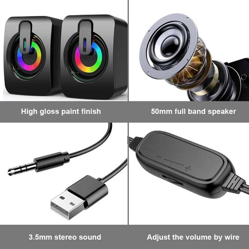 Niye Mini Computer Speakers USB Wired Speakers HIFI Stereo Microphone with LED Light For PC Notebook Not Bluetooth Loudspeakers