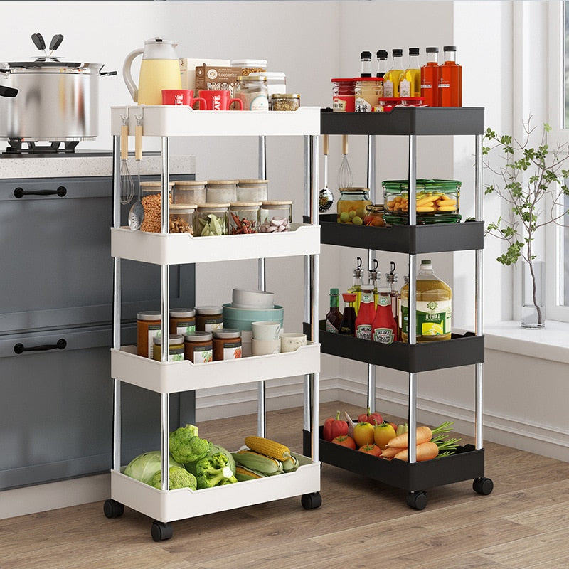 3/4 Tier Kitchen Storage Rack Movable Gap Storage Shelves Bathroom Shelf Slim Slide Organizer Rack Livingroom Rack