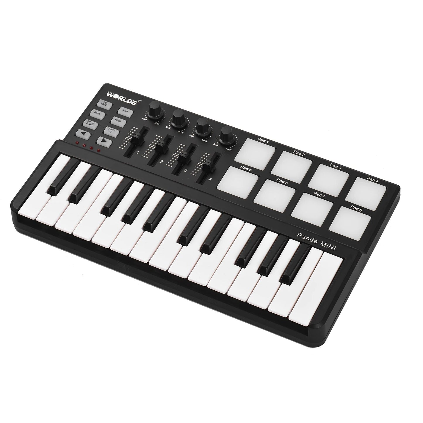 WORLDE Panda MINI II 25-Key USB MIDI Keyboard Controller USB MIDI Controller with 8 RGB Backlit Trigger Pads with RGB backlit