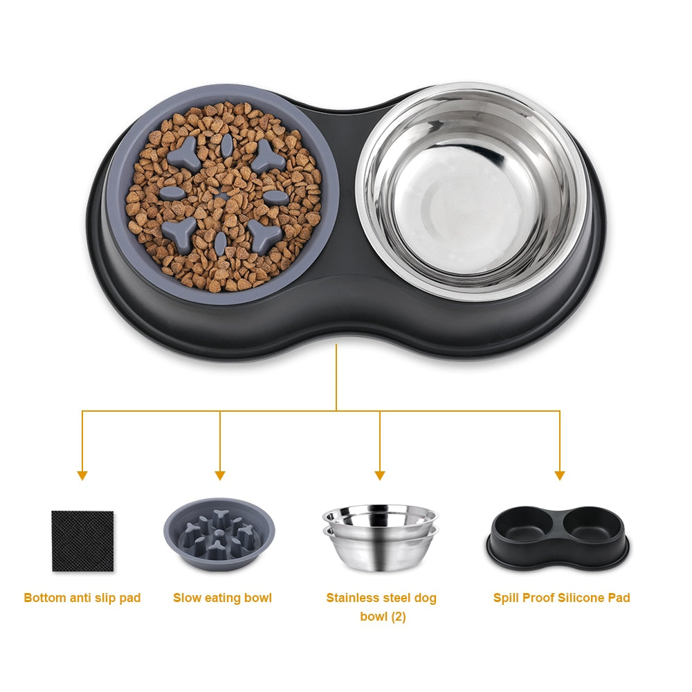 Double Dog Bowl Non-Slip Pet show food Bowl Stainless Steel Water Food Feeder for Dogs Pet Feeding Drinking Bowls Dog supplies