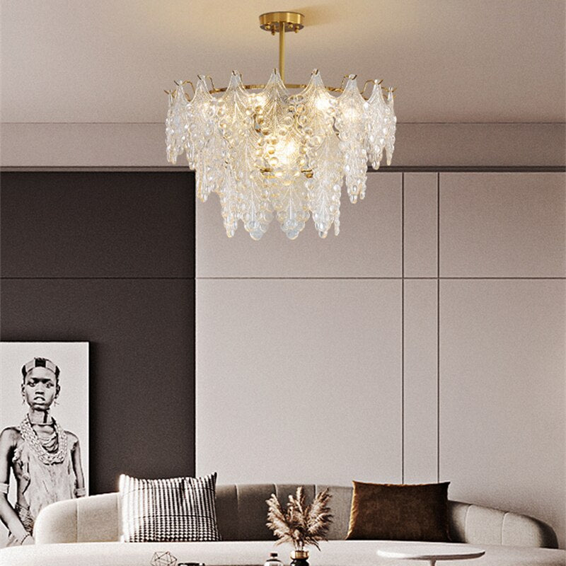 Retro Luxury Multilayer Glass Ceiling Chandelier For Bedroom Living Room Kitchen Pendant Lamp Furniture Decorative Lighting