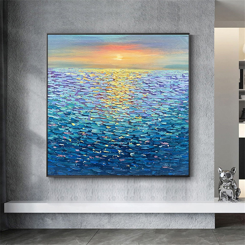Large Handmade Abstract Seascape Landscape Thick Oil 3D Painting On Canvas Art For Living Room Sea Decor Wall Paintings Unframed