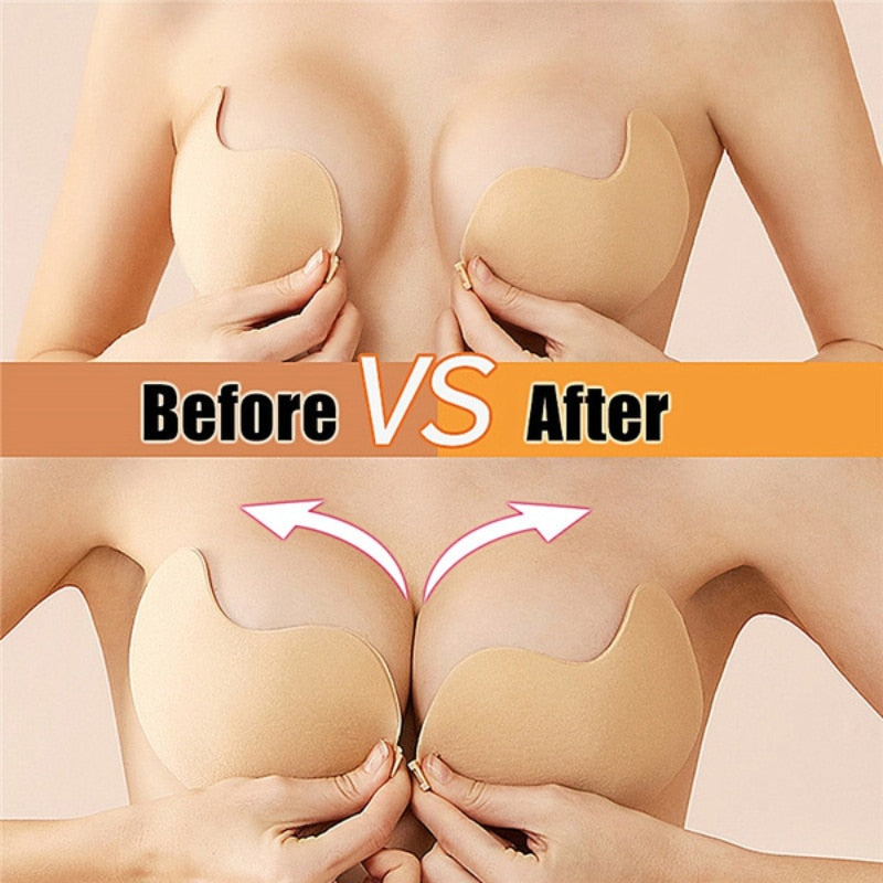Women Push Up Bra Adhesive Pasty Strapless Bras Reusable Nipple Cover Sticker Patch Wedding Dress Lingerie Silicone Bra Padding