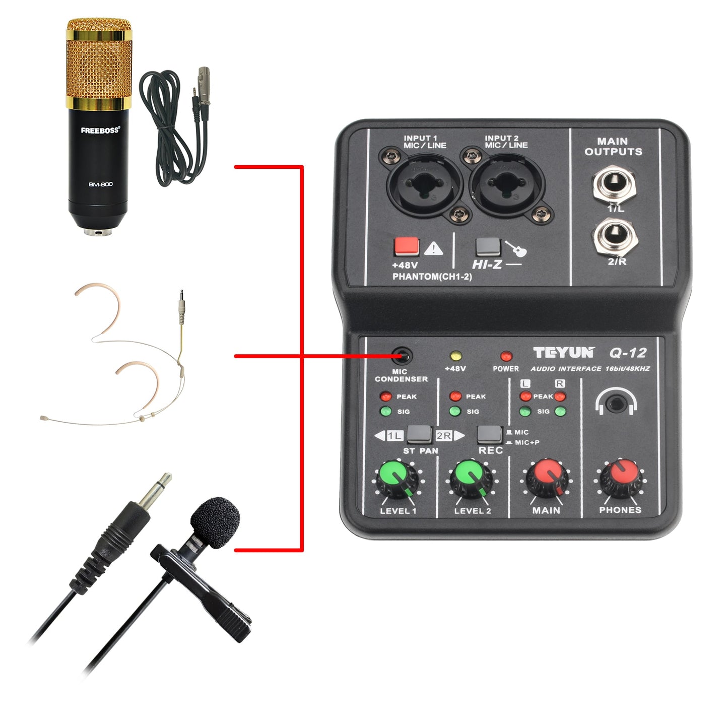 Universal Professional Audio Interface Sound Card Computer Electric Guitar Studio Singing Q12 Audio Equipment