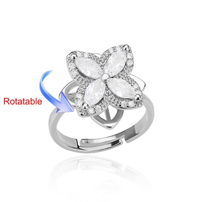 Rotating Four Clover Adjustable Rings for Women Stainless Steel Wedding Ring Female Fashion Aesthetic Jewelry Christmas Gift