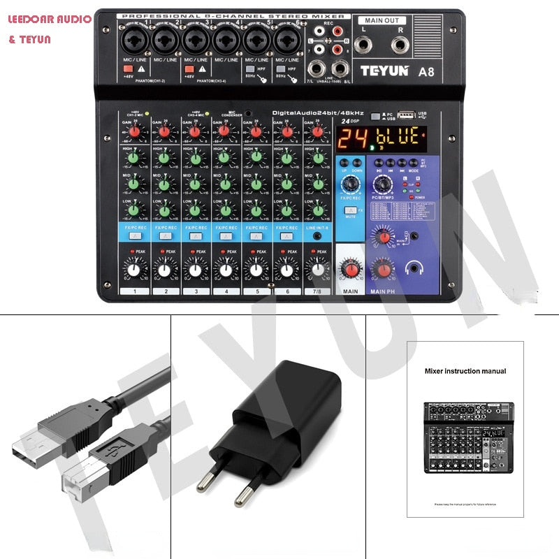 TEYUN 8 6 4 Channel Professional Portable Mixer Computer Sound Mixing Console Number Audio Interface Live Broadcast A4 A6 A8 48V