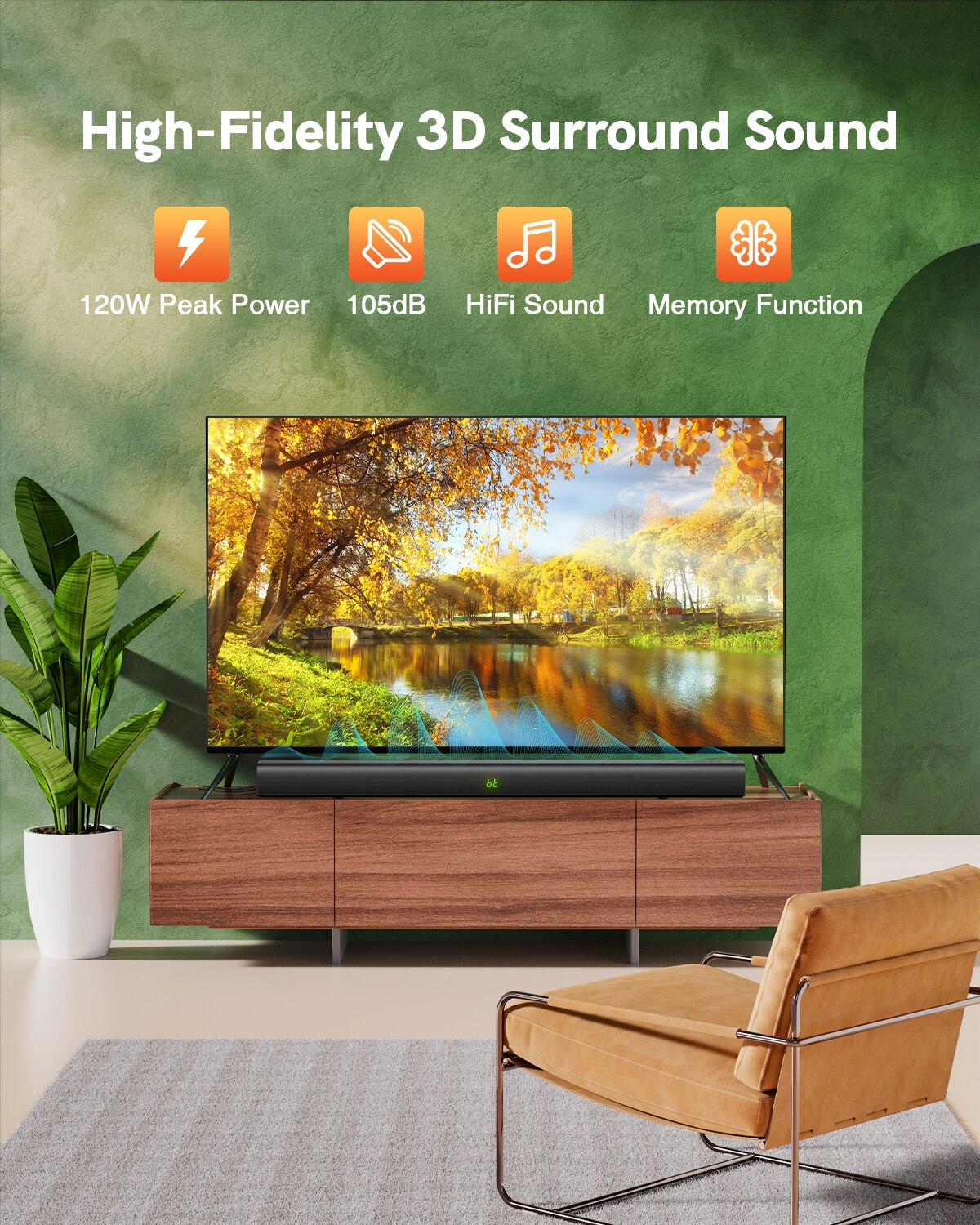ULTIMEA 120W TV Soundbar 2.0 Channel Wireless Bluetooth 5.0 Speaker 3D Surround Sound Soundbar Home Theater Bluetooth Speakers
