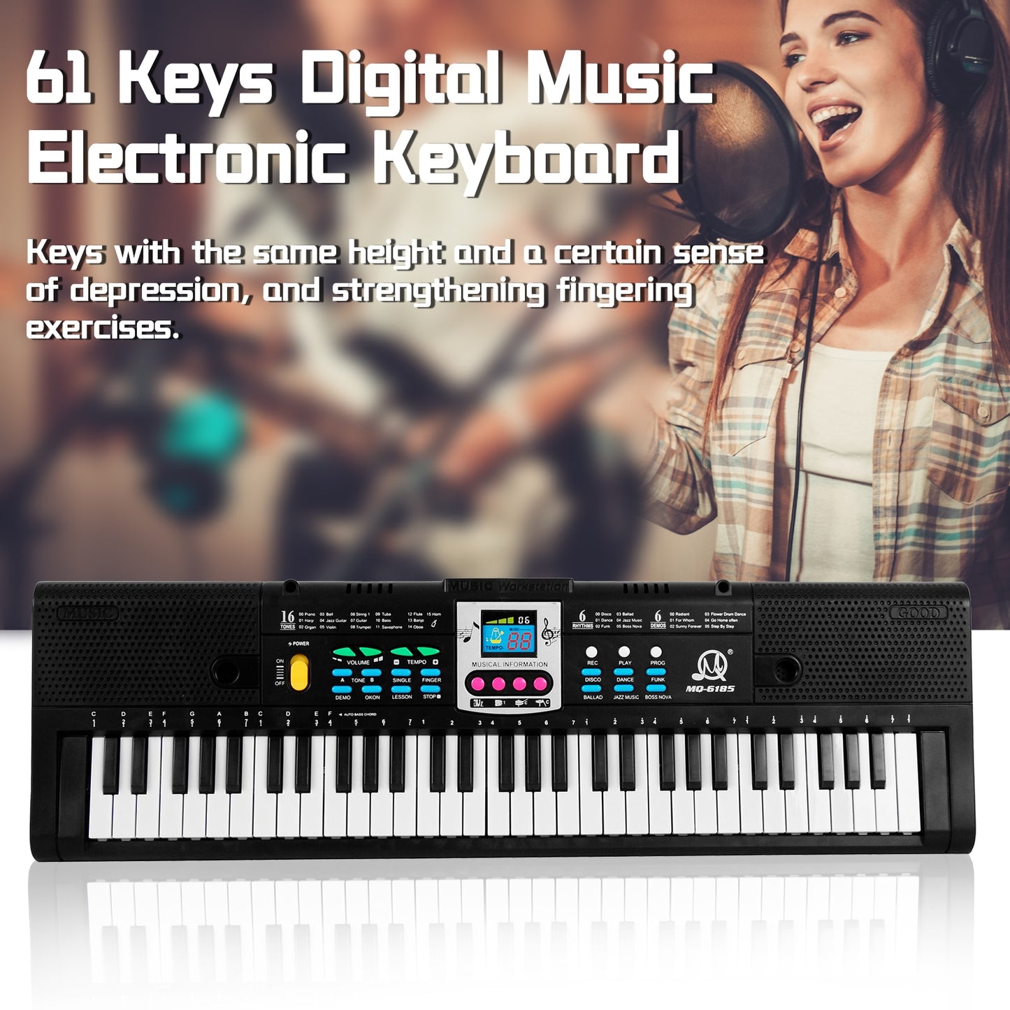 61 Key Electronic Keyboard with Digital Display Screen Kid Multifunctional Electric Piano with Microphone Interface for Beginner