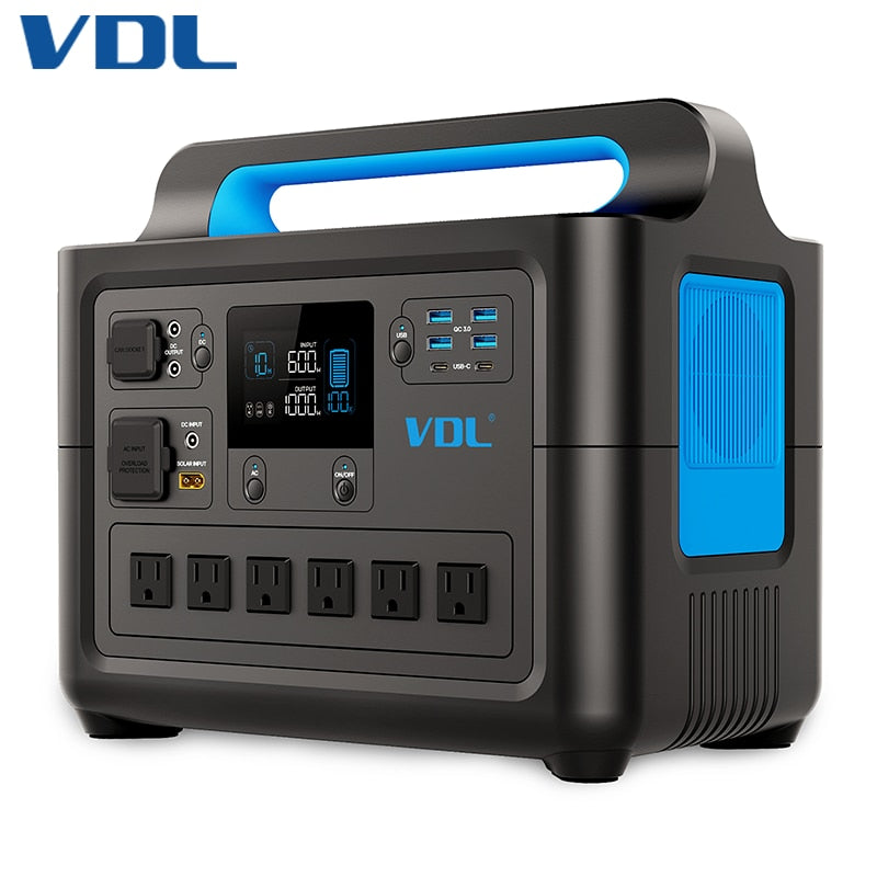 VDL Portable Power Station 1228Wh/1500W, 120V-220V Pure Sinewave AC Outlets powerful power bank for Home Use Outdoor Camping RV