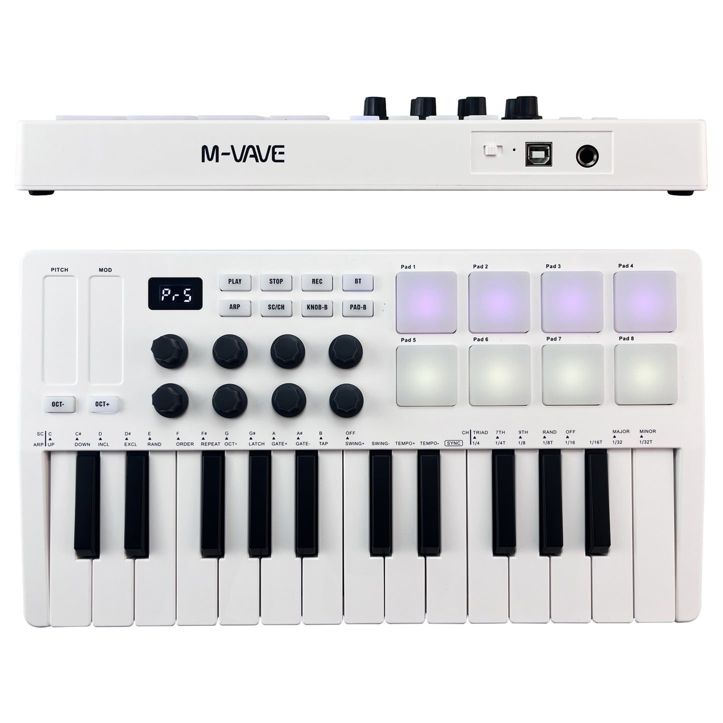 M-VAVE Portable MIDI 25-Key USB MIDI Keyboard Controller With 8 Backlit Drum Pads 8 Knobs 8 RGB Music Keyboard Instruments