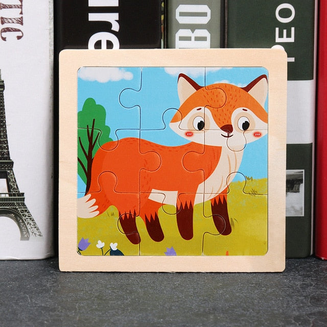 11X11CM Kids Wooden Puzzle Cartoon Animal Traffic Tangram Wood Puzzle Toys Educational Jigsaw Toys for Children GiftS