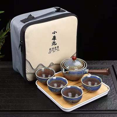 Porcelain Chinese Gongfu Tea Set Portable Teapot Set with 360 Rotation Tea Maker and Infuser Portable All in One Gift Bag