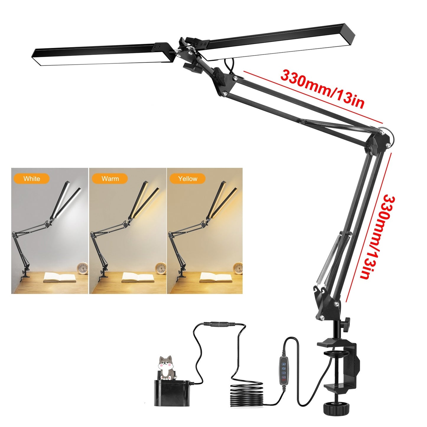 EU/US 12V LED Dest Lamp Eye-Care Reading Light with Clamp 24W Indoor Light Table Clamp Folding Light for Office/Study/Working