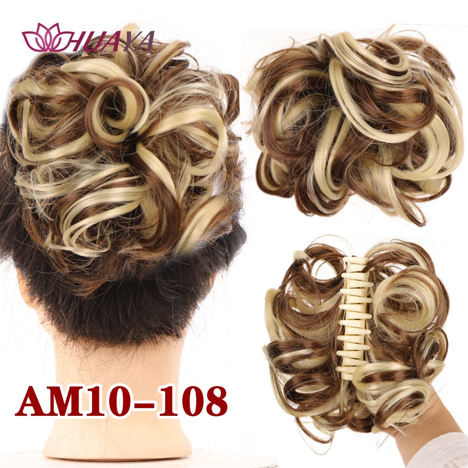 HUAYA Synthetic Messy Curly Claw Hair Bun Chignon Hair Extensions Scrunchy Fake False Hair With Tail for Women Hairpieces