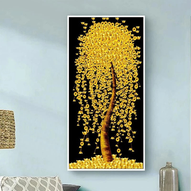 Luxury Lucky Golden coin Tree Posters and Prints Fortune Plants Rich Money Canvas Botanic Wall Art Painting Pictures Room Decor