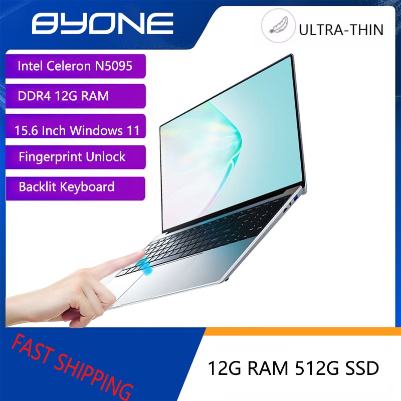 BYONE H7 15.6inch Fingerprint UnIock Laptop 16G RAM 512G SSD Windows11 Inter Celeron N5095 Computer Portable Thin Gaming Laptops