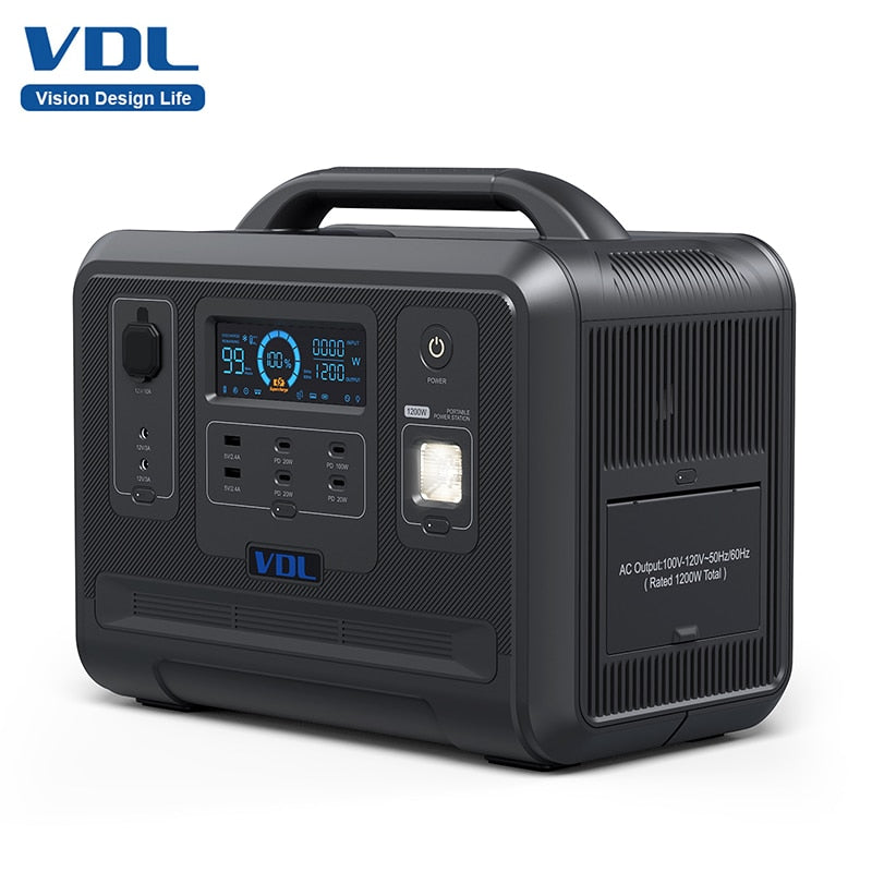 VDL 120V/220V 1200W Power Station Pure Sine Wave 960Wh Portable Outdoor Generator Powering Car Refrigerator TV Drone Laptops