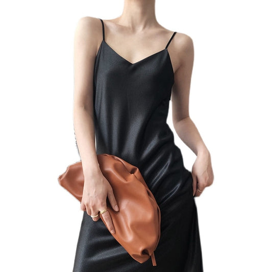 Summer Dresses Women 2022 Satin Silk Black Dress Solid Pajamas Lace Long Skirt Plus Size Girl Casual Dresses