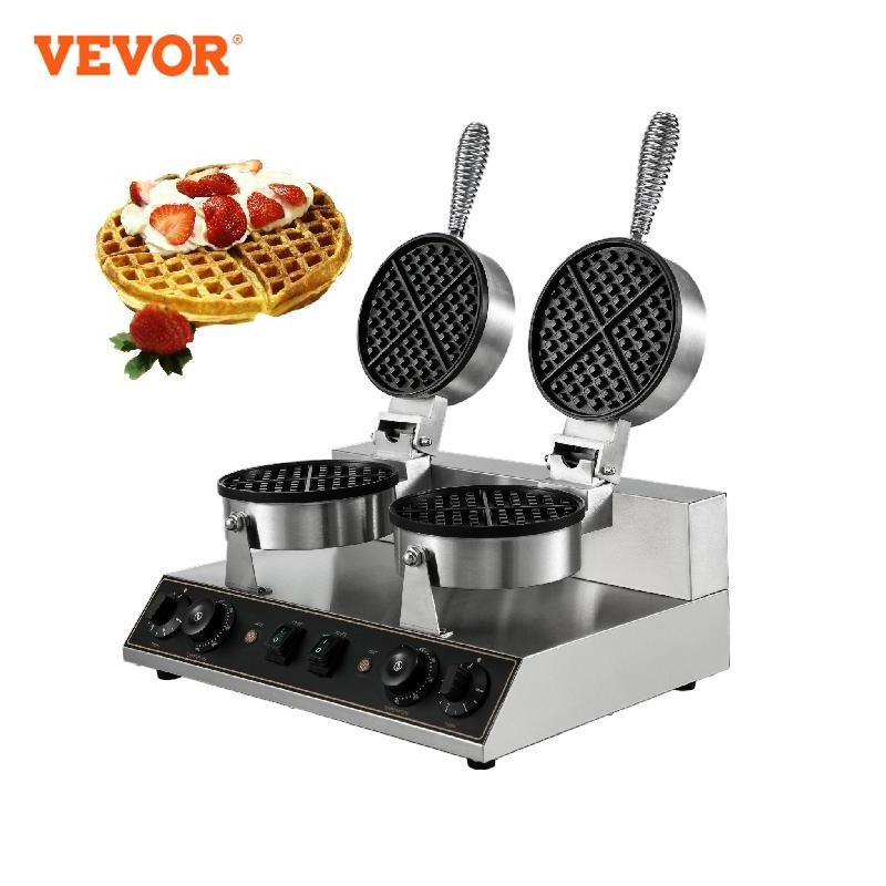 VEVOR Single/Double-head Electric Waffle Maker 180mm Nonstick Plate Cake Baking Machine Round Waffle Gaufriers Kitchen Appliance